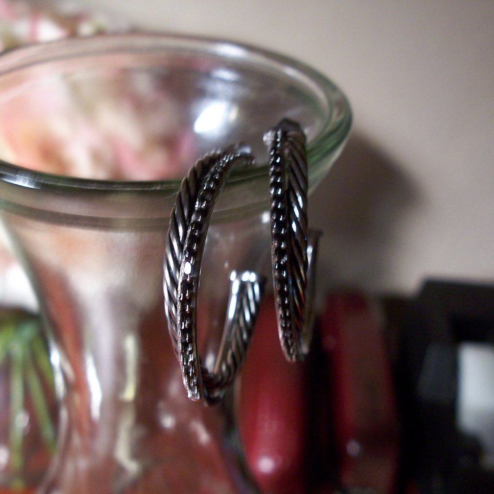 Black Spinel Sterling Silver Rope Earrings